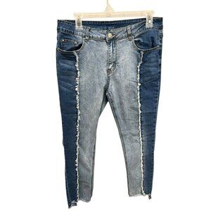 Hayden Women's Large (12/14) Two-Tone Jeans Skinny Fit Frayed Hem Color-Block